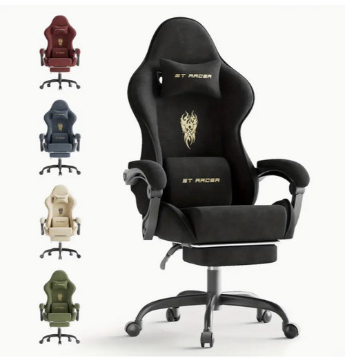 STRACER Velvet Gaming Chair — Footrest, High Back, Headrest &amp; Massage Lumbar (Reclining)